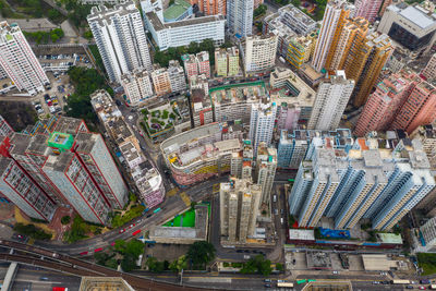 High angle view of street amidst buildings in city