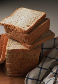 Close-up of the stack of bread on the table