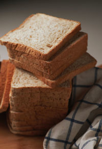 Close-up of stack of bread on table
