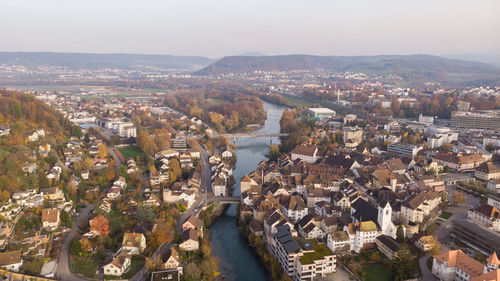 High angle view of townscape against sky