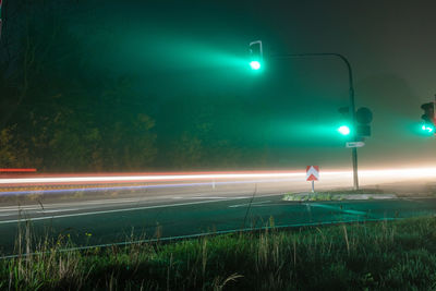 Light trails on road at night