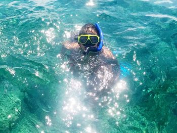 High angle view of person swimming in pool