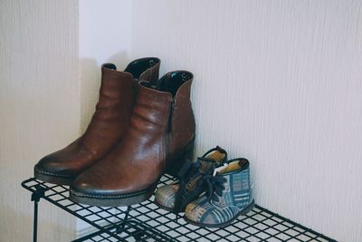 High angle view of shoes on table at home