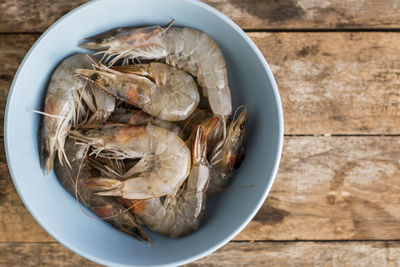High angle view of prawns in bowl