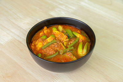 High angle view of food in bowl on table