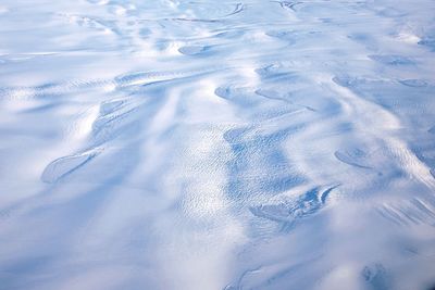 High angle view of snow covered field