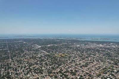 High angle view of city against sky