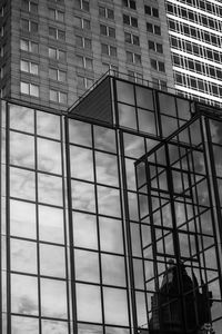 Low angle view of modern glass building in city