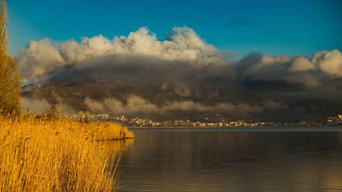 Scenic view of lake against sky during sunset