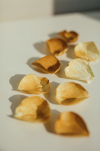 High angle view of bread in plate on table