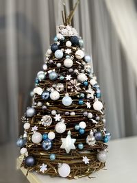 Close-up of christmas decorations on table