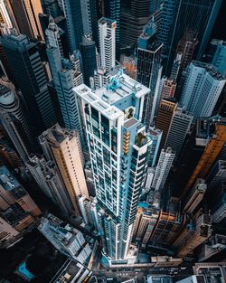 High angle view of modern buildings in city