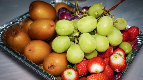 High angle view of apples on table