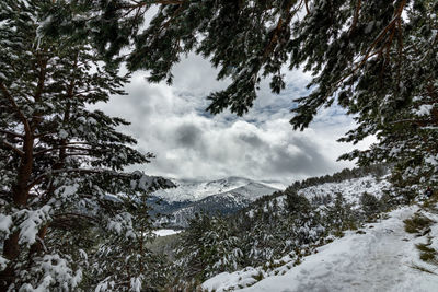 Scenic view of snow covered mountains against sky