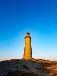 Low angle view of lighthouse against clear sky