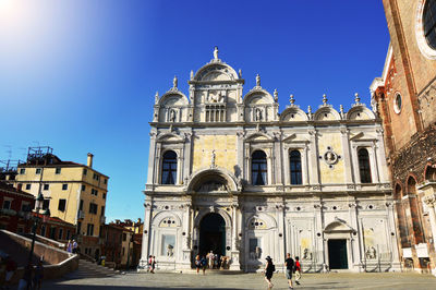 Low angle view of cathedral against clear blue sky