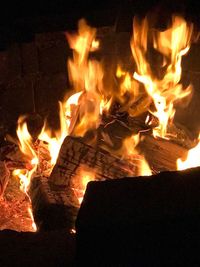 Close-up of bonfire at night