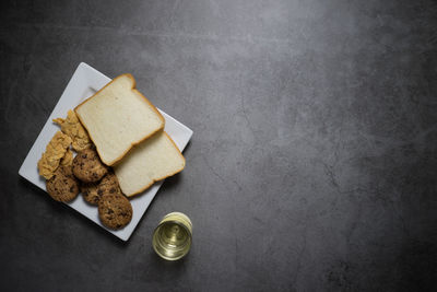 High angle view of breakfast on table