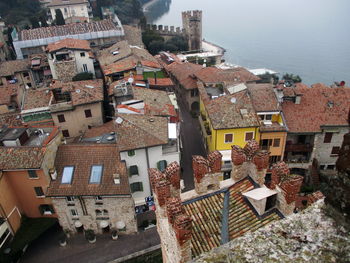 High angle view of buildings in city