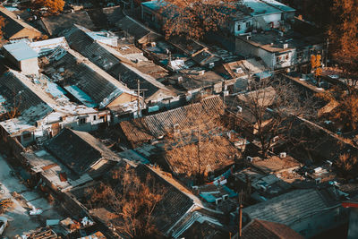 High angle view of buildings in town