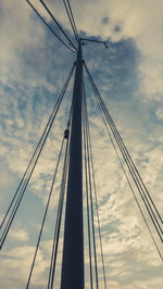 Low angle view of suspension bridge against sky