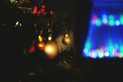 Christmas lights on christmas tree at night