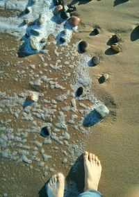 Low section of person standing on beach