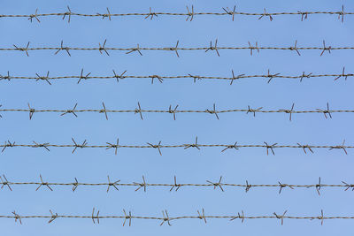 Multiple barbed wire on blue background