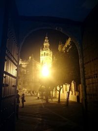 Illuminated cathedral at night