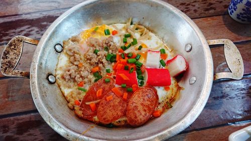 High angle view of food served in plate