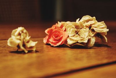 Close-up of roses on table