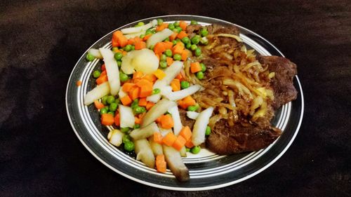 High angle view of food in bowl on table