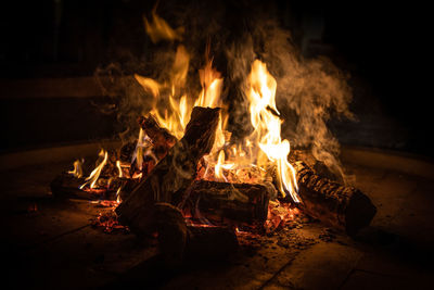 Close-up of bonfire at night