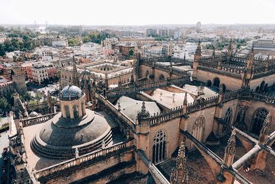 High angle view of seville cathedral in city