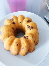 High angle view of dessert in plate on table