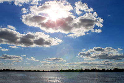 Scenic view of lake against sky on sunny day