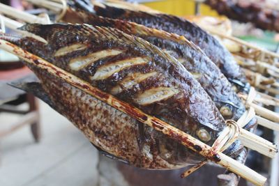 Close-up of fried fish for sale