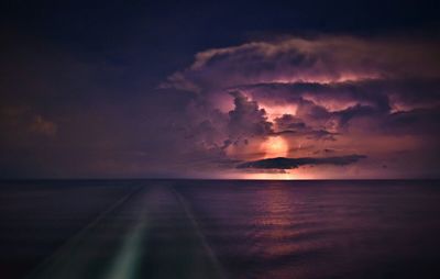 Scenic view of sea against cloudy sky at sunset