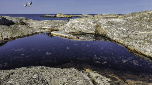 Scenic view of lake against clear sky
