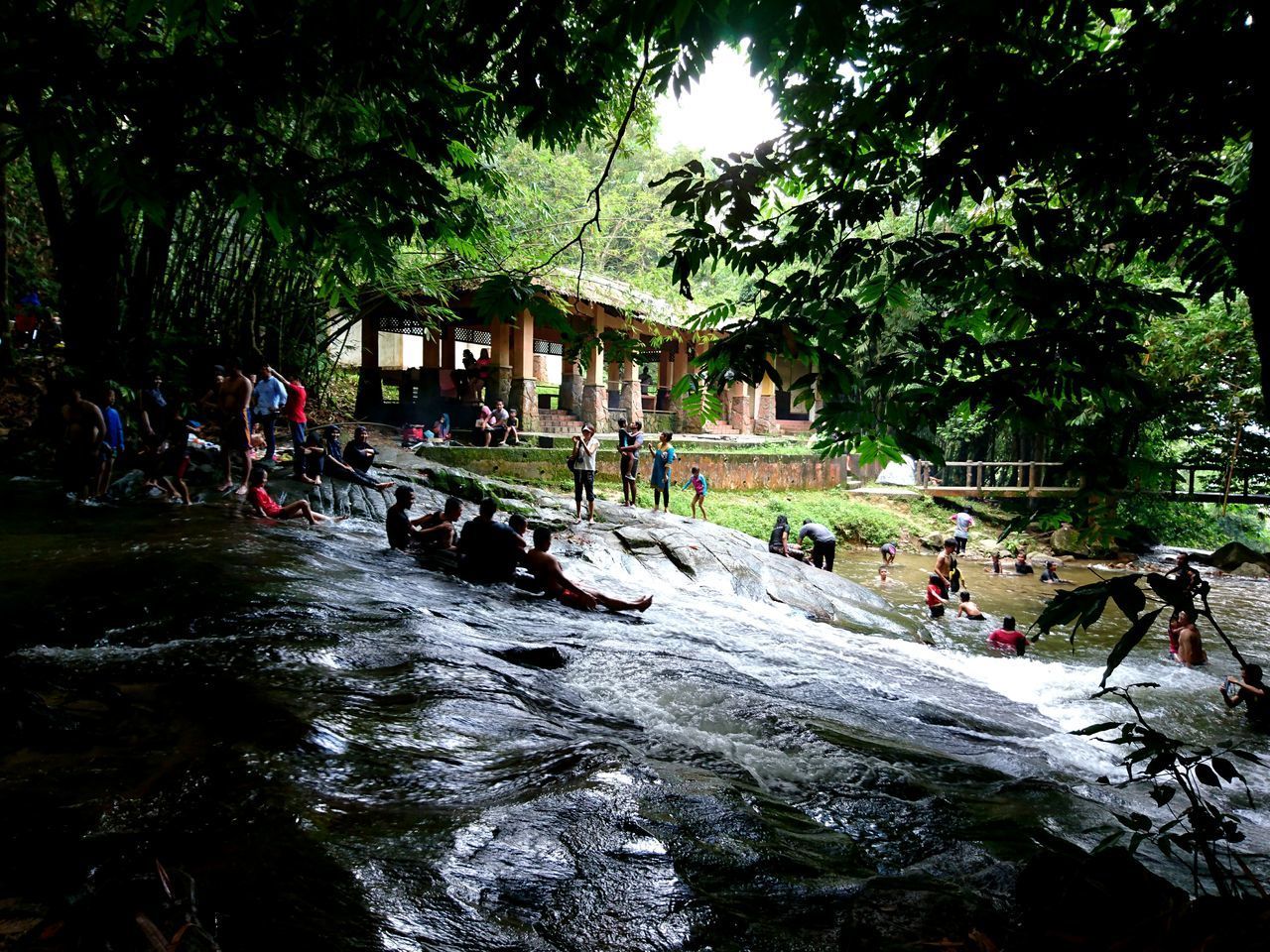 PEOPLE IN WATER AGAINST TREES