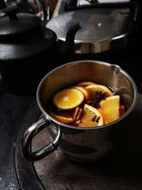 High angle view of breakfast on table