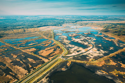 Aerial view of snow covered landscape