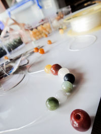 High angle view of candies on table