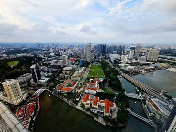 High angle view of cityscape against sky