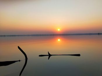 Scenic view of lake against sky during sunset