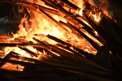 Close-up of fire in the dark