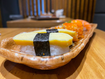 Close-up of breakfast on table