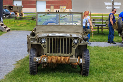 Panoramic view of motorcycle on field