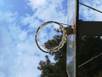 Low angle view of basketball hoop against sky