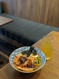 High angle view of drink on table